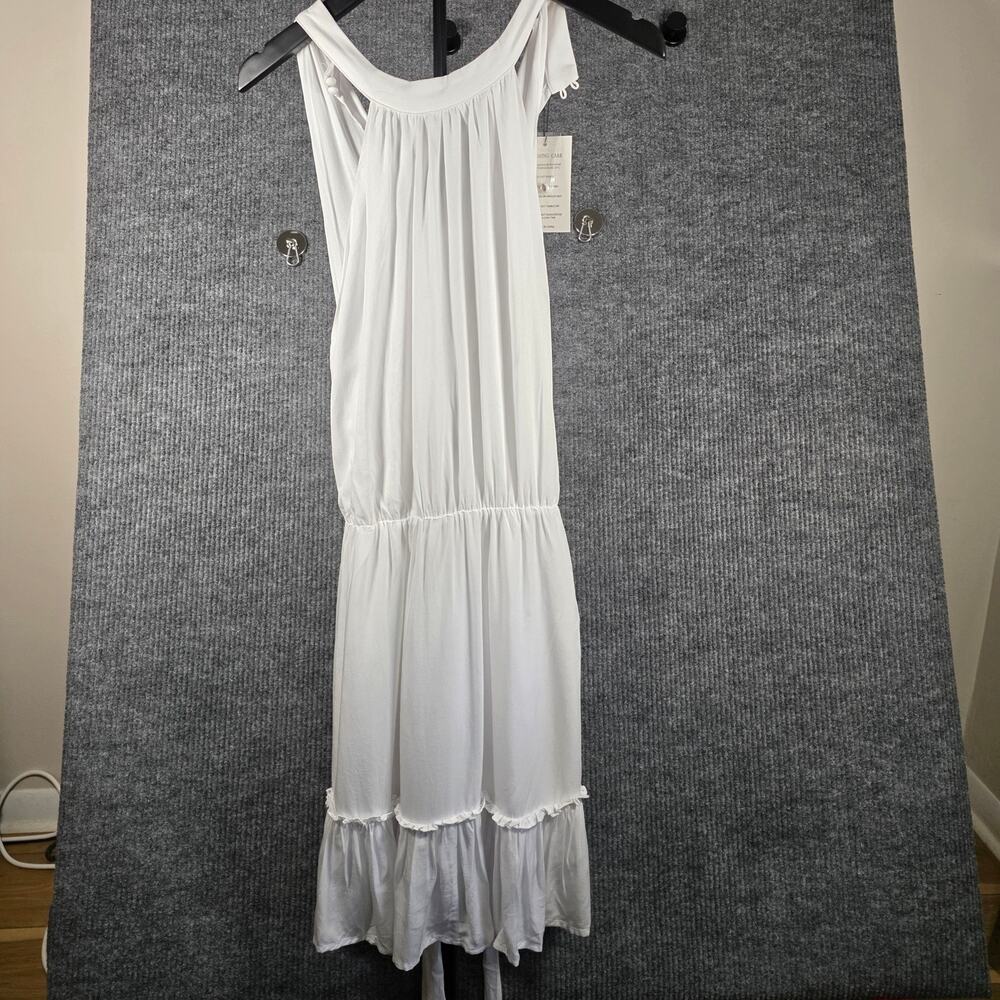 Pinup Fashion White Midi Dress XL Sleeveless Tie Back Ruffle Hem NWT